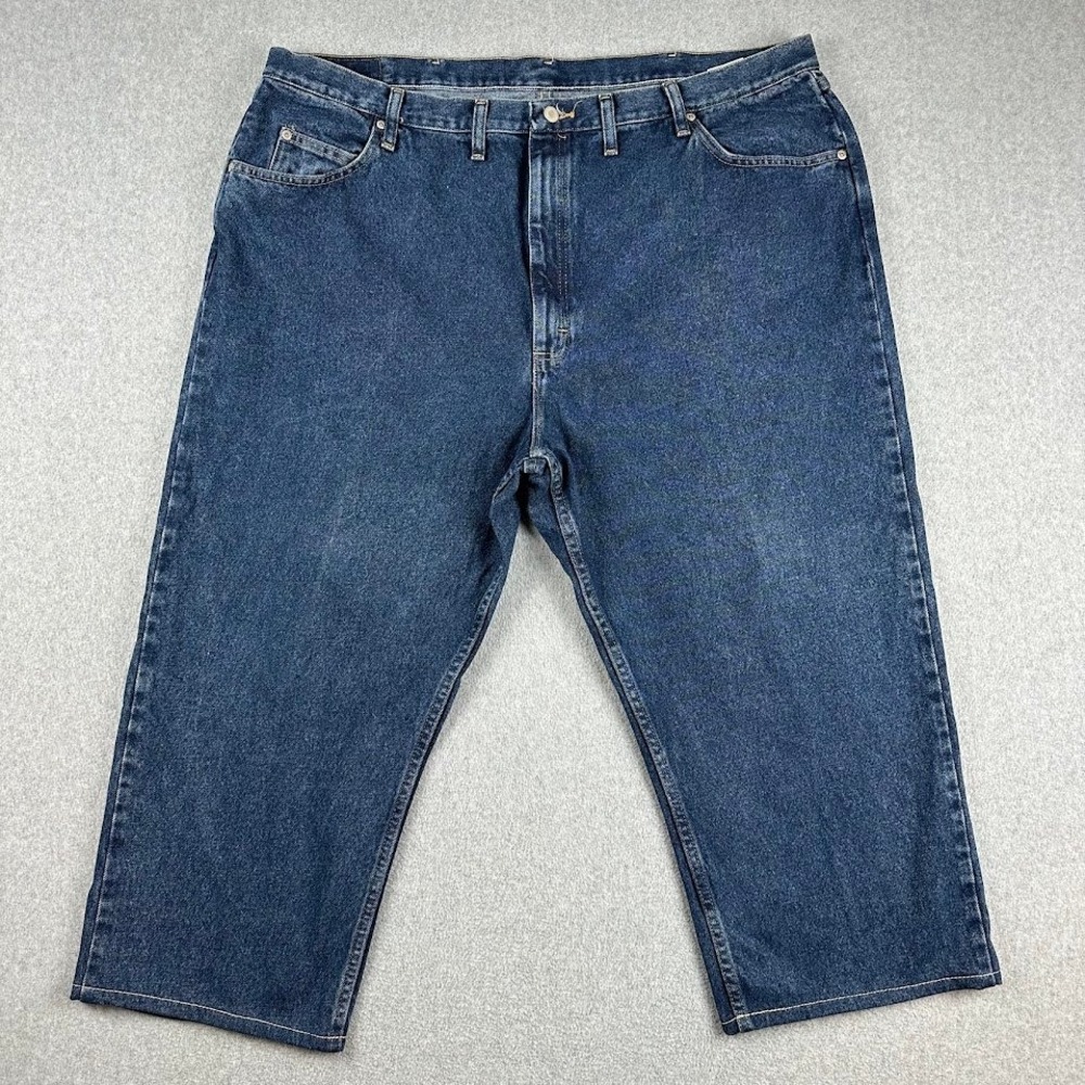 Wrangler Mens Relaxed Fit Dark Wash Denim Jean Size 46x32 Worn Work Rodeo Cowboy